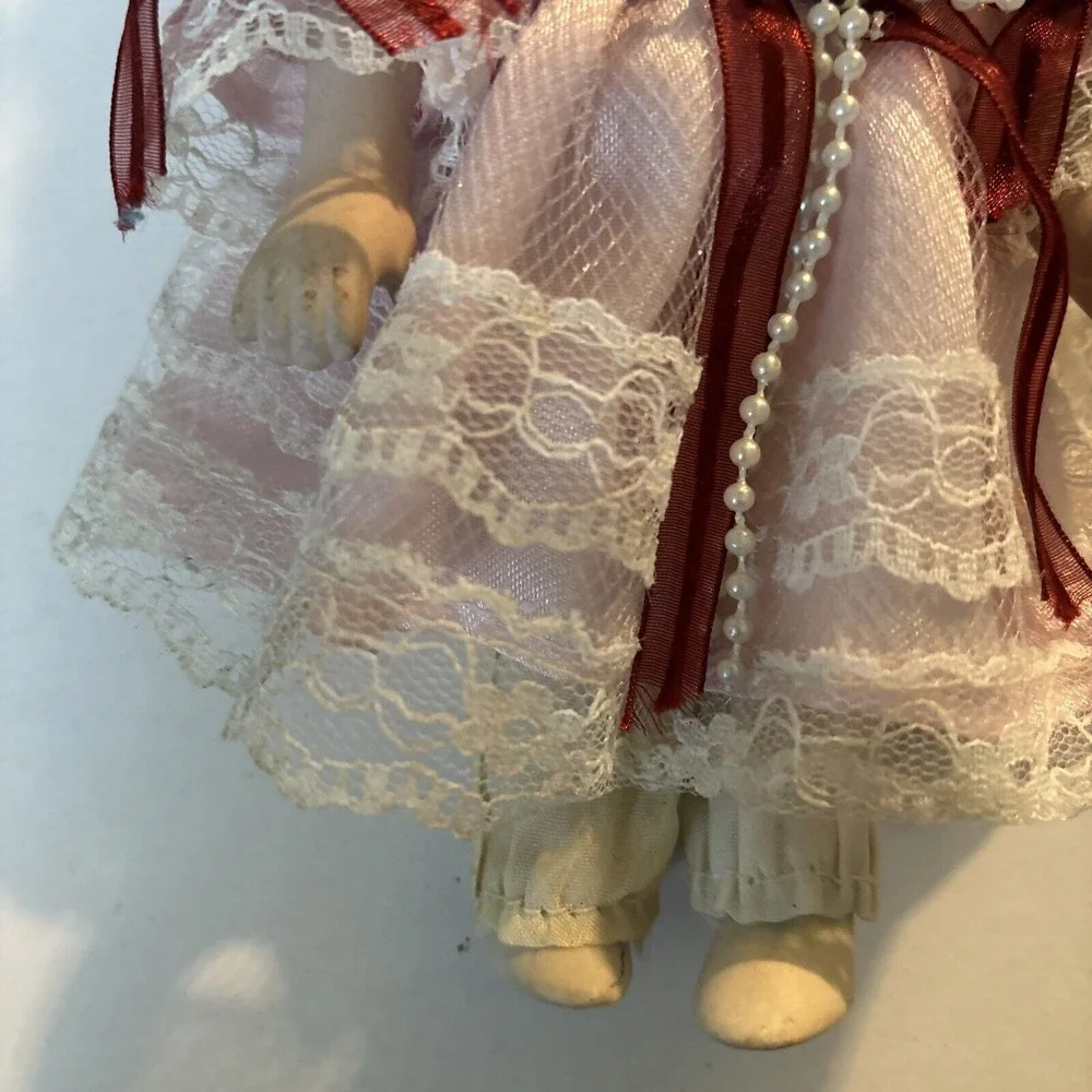 ~ OOAK ~ PORCELAIN VICTORIAN DOLL IN PINK SILK DRESS‎